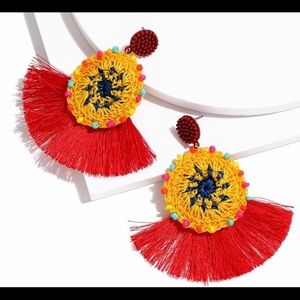 Beautiful Bohemian Red Tassel crochet earrings
